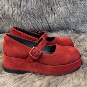 Camper Red Suede Platform Mary Janes Size 37